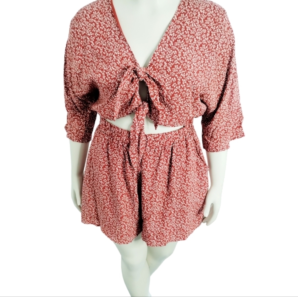 La Ven Women's Tie knot Summer Resortwear Beachy Softgirl Romper‎ Size L New